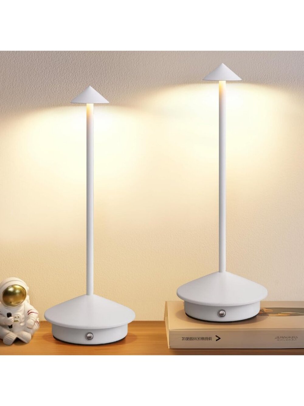 Modern Cordless Table Lamp Set of 2, White Portable LED Desk Lamps